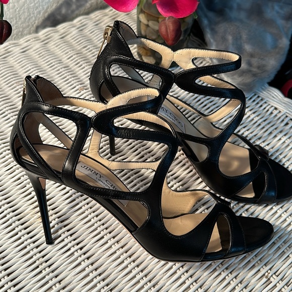 GORGEOUS JIMMY CHOO “LESLIE” STRAPPY BLACK HEELS. Size 38 (approx 8 US). EUC. - Picture 3 of 10